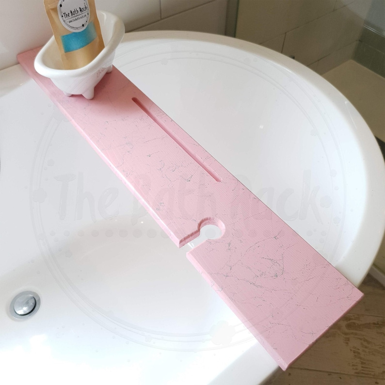 Marble Effect Pink Wooden Bath Rack With Tablet Slot And Wine Etsy