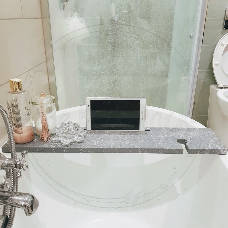Wooden Grey Marble Effect Bath Rack Caddy Bath Tray Bath Board Etsy