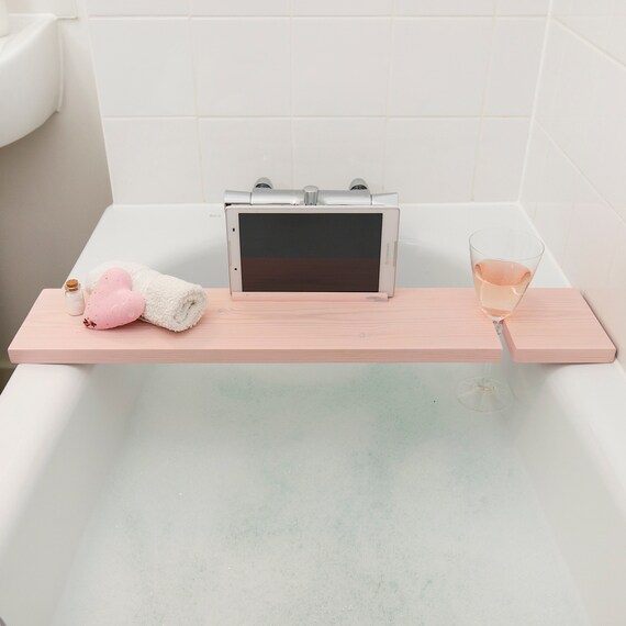 Handmade To Order Wooden Bath Caddy Solid Wood Tray Wine Holder shelf Bridge