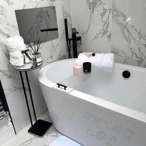 Contemporary Transparent Cast Acrylic Prespex Bath Rack Bath Caddy Tray With Black Handles