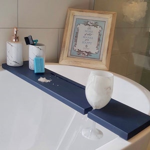 Navy Blue Dark Blue Wooden Bath Tray Bath Rack Over the Bathtub Storage ...