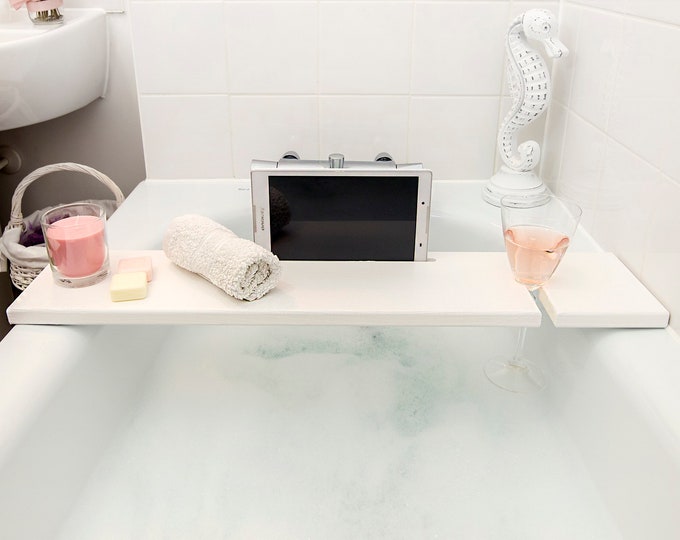 White Bath Rack Over the Bathtub Storage Caddy Wooden Bath Etsy