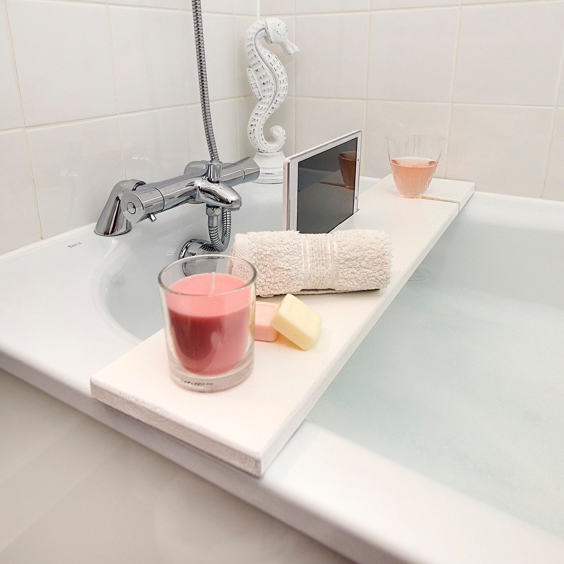 White Bath Rack Over the Bathtub Storage Caddy Wooden Bath Etsy Canada