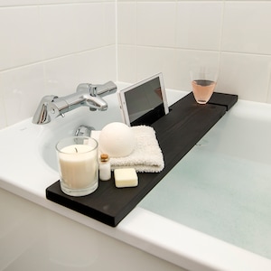 Black Solid Wooden Handmade Bath Tray BathTub Rack Bridge Caddy Wooden Bath Board Bath Rack