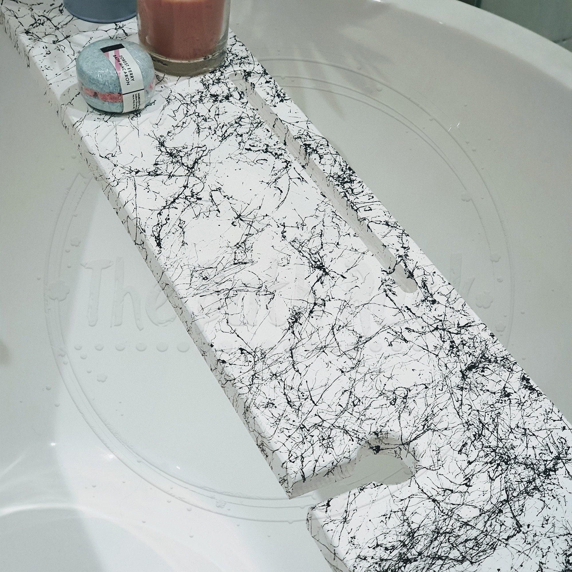 Wooden White Marble Effect Bath Rack Caddy Bath Tray Bath Etsy