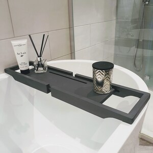 Dark Grey Expandable 70cm-105cm Wooden Bath Rack Caddy Bridge Bath Board Tablet Phone Holder Bath Tray