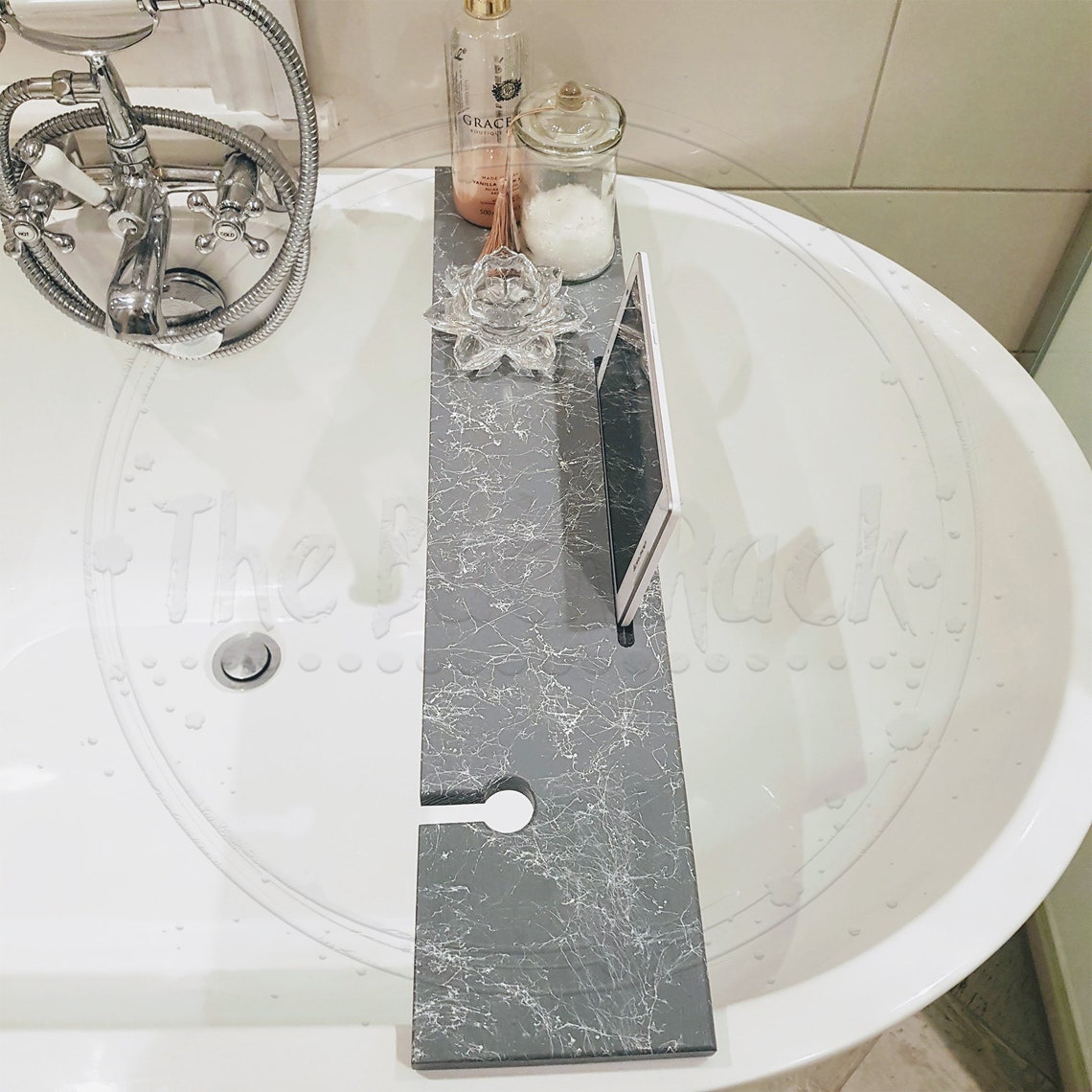 Wooden Grey Marble Effect Bath Rack Caddy Bath Tray Bath Board Etsy