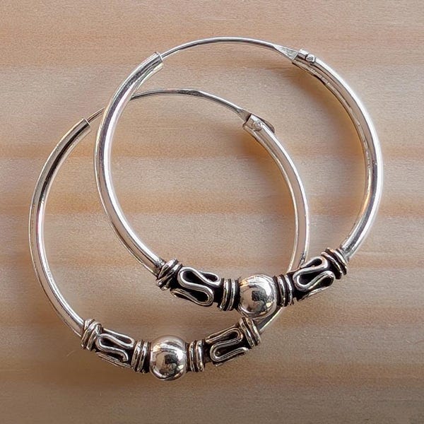 Style 10 - Pair of 925 sterling silver Bali hoop earrings sleepers small & large 10mm 12mm 14mm 16mm 18mm 20mm 25mm 30mm 40mm 50mm 55mm 60mm