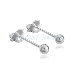 3mm Ball stud earring real 925 solid sterling silver tiny, simple classic plain studs, Round shape, 3mm size ball end