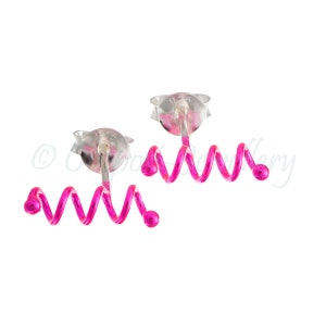 Pink coil spiral stud earrings real 925 sterling silver spring shape with a colour coat - nickel free sterling silver with buttefly backs