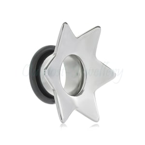 1 x Star Super Flared Tunnel Surgical Steel – Huge Star flare on an ear flesh tunnel plug with O-ring 10mm 12mm 14mm Sold as 1 piece