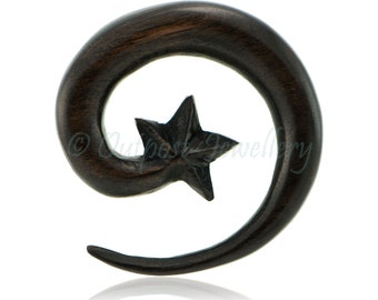 Star dyed wood ear spiral hanger gauge plug stretcher tribal body piercing 5mm 6mm 8mm 10mm 8ga 6ga 4ga 2ga 0ga - sold as singles