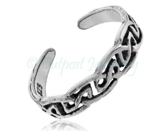 Bague d'orteil celtique en argent sterling massif 925 véritable, ouverte, réglable, midi, doigt de pied