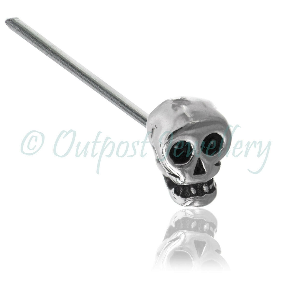 Clou De Nez Tête De Mort En Argent Sterling 925 – 22G (0,6 Mm) – Neuf Avec Étiquettes – Style Rock Gothique