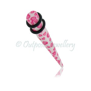 Pink Stretcher Taper Spike Heart Print Expander Plug Tool For Stretching Ear Lobes 3mm 4mm 4.5mm 5mm 5.5mm 6mm 6.5mm 8mm 10mm 12mm