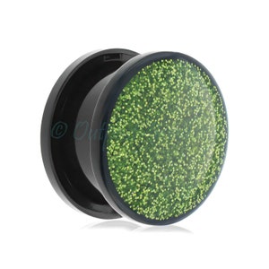 1 x Glitterline tunnel plug, black & green glitter screw fit back for ears 3mm 4mm 5mm 6mm 8mm 10mm 12mm 14mm 16mm 18mm 20mm 22mm 24mm