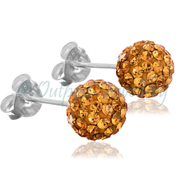 Topaze Shamballa Boucles d’oreilles Clous d’oreilles 6mm 8mm ou 10mm Boule Réel Argent Sterling 925 Cristal Boule Disco Paillettes Scintillantes