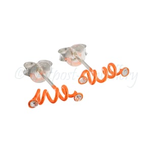 Orange coil spiral stud earrings real 925 sterling silver jewelled spring shape with a colour coat - nickel free sterling silver  - pair
