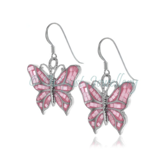 Pink Shell Inlay Butterfly Post Stud Earrings Sterling Silver Pink Shell Inlay Butterfly Post Stud Earrings Sterling Silver