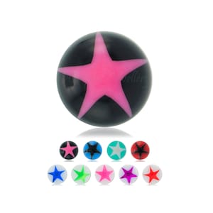 1.6mm 14g Replacement Colourful Fun Star Ball for Piercing Bars Spare Part Kit to fit 1.6mm Barbell Labret scaffold navel tongue nipple