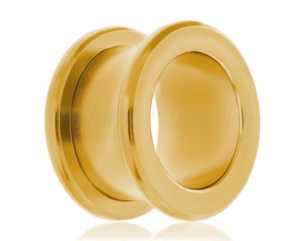 1 x tunnel à vis en acier PVD doré et bord arrondi en acier chirurgical 316L taille 3,2 mm 4 mm 5 mm 6 mm 8 mm 10 mm 12 mm 14 mm 16 mm 18 mm 20 mm