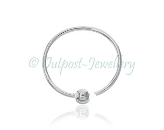 Sterling silver nose ring hoop tiny ball small very thin body jewellery piercing stud