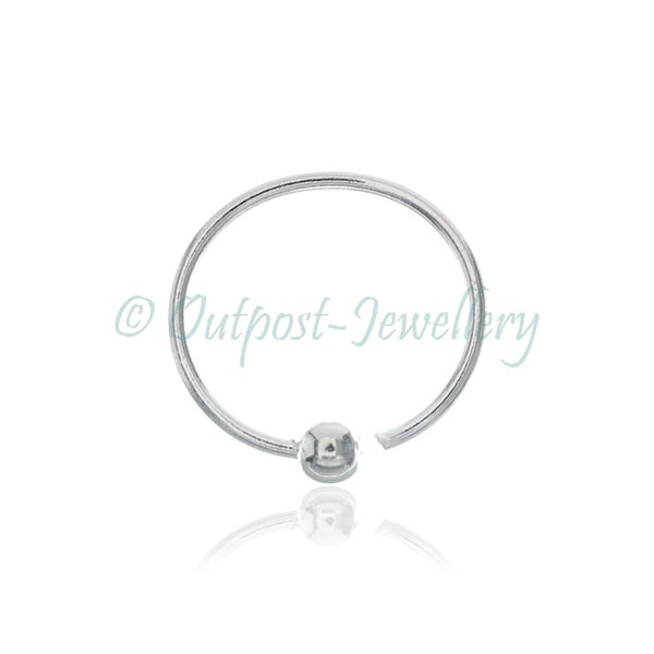 Sterling silver nose ring hoop tiny ball small very thin body jewellery piercing stud