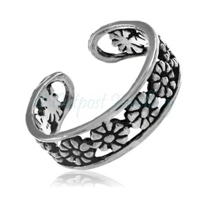 Open daisy toe ring real solid 925 sterling silver adjustable open midi top finger toering