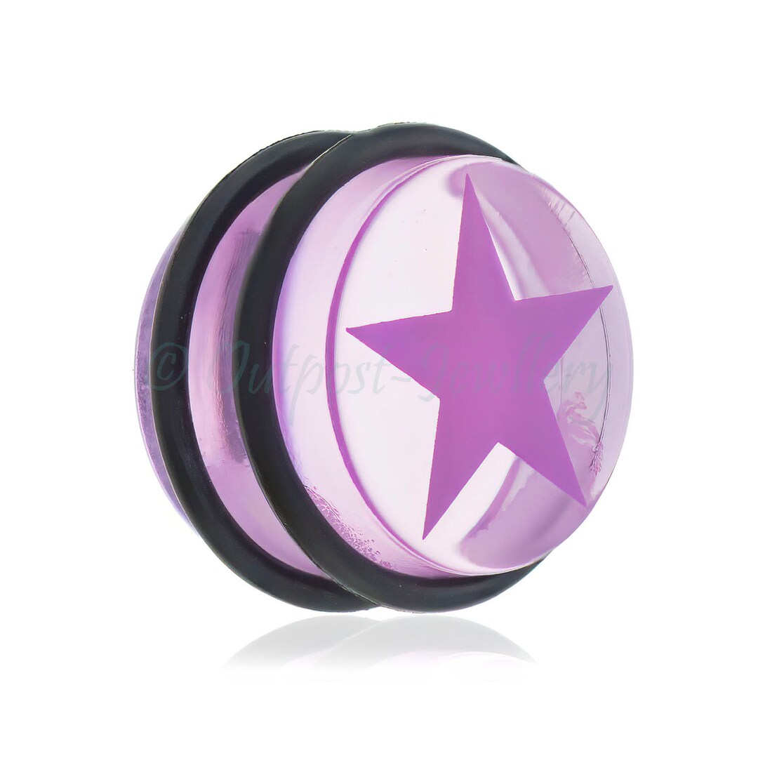 1 X Acrylic Flesh Plug With Pink Purple Star Picture Inside, Straight ...