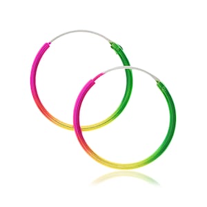 1.2mmx18mm Pink yellow green sterling silver mixed colour sleeper hoop earrings 1.2mm tube with 18mm outer diameter. 0.6mm 22g pin.