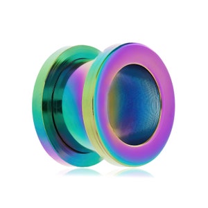 1 x Rainbow surgical steel flesh tunnel screw fit back and square rim size 2mm 2.5mm 3.2mm 4mm 5mm 6mm 8mm 10mm 12mm 14mm 16mm 18mm 20mm