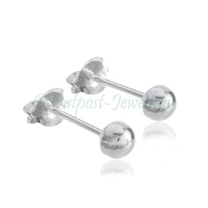 4mm Ball stud earring real 925 solid sterling silver tiny, simple classic plain studs, Round shape, 4mm size ball end
