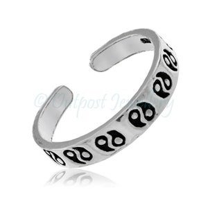 Yin Yang bague d'orteil véritable solide 925 argent sterling réglable ouvert midi haut doigt toering