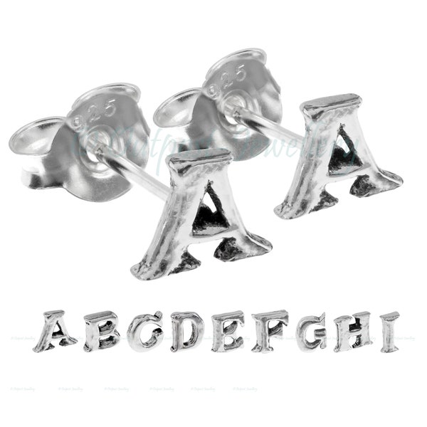 A to I Sterling silver alphabet letter initial ear stud earring UK for girl boy name A B C D E F G H I