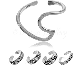 Bague d'orteil en argent sterling véritable massif 925, ouverture réglable par le haut, ouverture des doigts