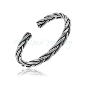 Thin rope plait toe ring real solid 925 sterling silver adjustable open midi top finger toering