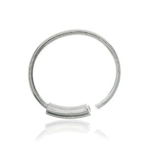May include: A silver-colored, hinged nose ring. The ring is circular with a small, cylindrical clasp. The metal has a polished finish, reflecting light. The design is simple and minimalist, suitable for various styles.