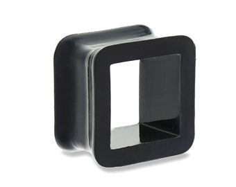 Black square silicone tunnel. Double flared soft stretcher 4mm 5mm 6mm 8mm 10mm 12mm 14mm 16mm 18mm 20mm Unusual square box shape plug