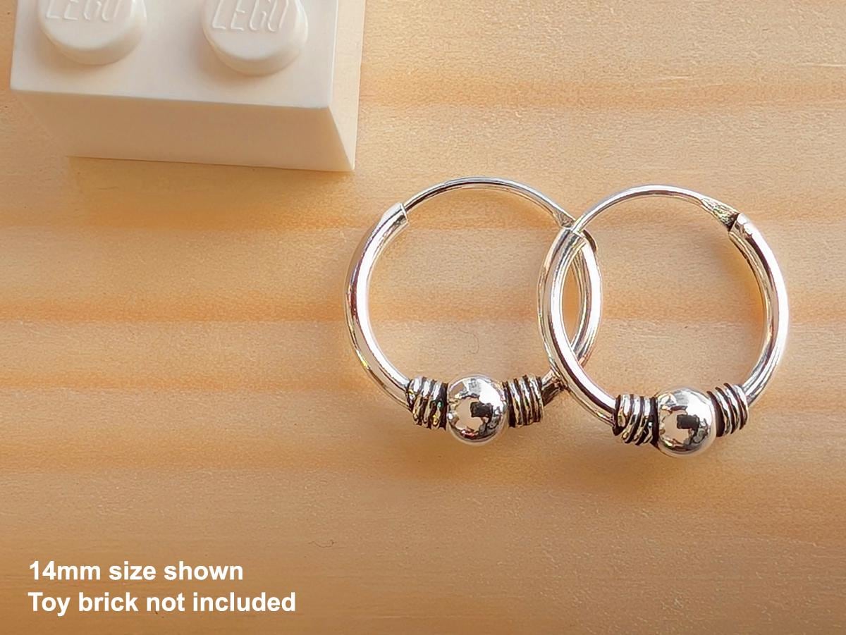Coppia Di Orecchini A Cerchio Bali In Argento Sterling Massiccio 925 Piccoli Ragazzi Etnici Hippy - Italia - Foto 9