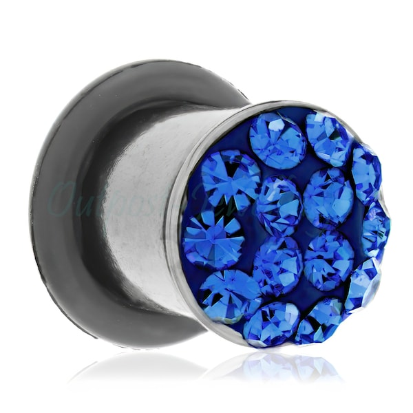 1 x Sapphire Blue Jewel Surgical Steel Flesh Tunnel Plug Crystal Flared Jewelled Ear Gauge with O-Ring 3mm Sizes 4mm 5mm 6mm 8mm 10mm 12mm