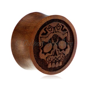 1 x Sugar Candy Skull design rosewood double flared natural wooden saddle plug gauge Size 16mm 18mm 20mm 22mm 24mm 26mm 28mm 30mm 32mm 34mm