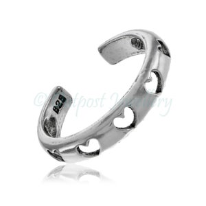 Open heart toe ring real solid 925 sterling silver adjustable cut out open midi top finger toering