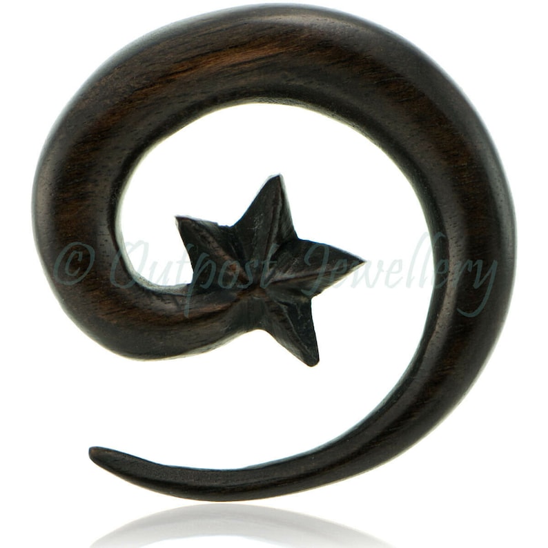 Star Dyed Wood Ear Spiral Hanger Gauge Plug Stretcher Tribal Body ...