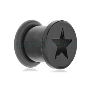 1 x PVD Black Tunnel Eyelet Cast Surgical Steel – Star casting Ear Flesh Plug with O-ring  4mm 5mm 6mm 8mm 10mm 12mm Sold as 1 piece