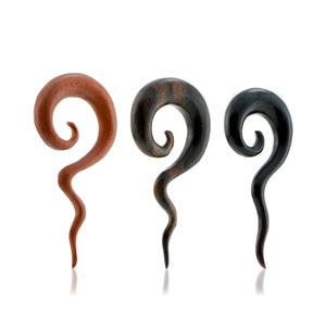 1 x Wood spiral design ear plug snake tail horn taper stretcher for stretched body piercing