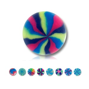 1.6mm 14g Fimo Ball - 6mm Size Replacement Colourful Fun Piercing Bar Spare Part Kit to fit 14 gauge Barbell scaffold navel nipple