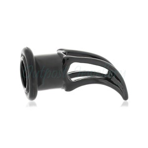 May include: A black, glossy body jewelry piece with a flared end and a curved, claw-like design. The piece has a smooth, polished finish and is designed to be worn in a piercing. The word "Outpost" is visible on the side.