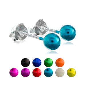 Brightly Coloured 5mm ball stud earrings, real sterling silver, colourful fun bright & cute