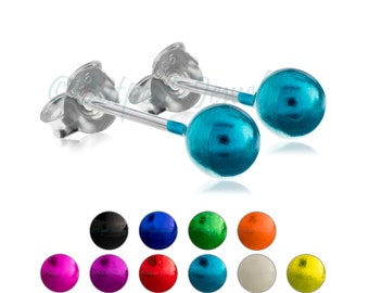 Brightly Coloured 5mm ball stud earrings, real sterling silver, colourful fun bright & cute