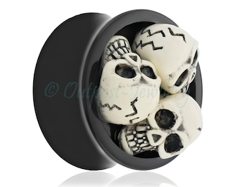 1 x Skull double flared saddle plug – Human Skeleton acrylic flesh tunnel for ear stretcher sizes 14mm 16mm 18mm 20mm 22mm 24mm 26mm 28mm